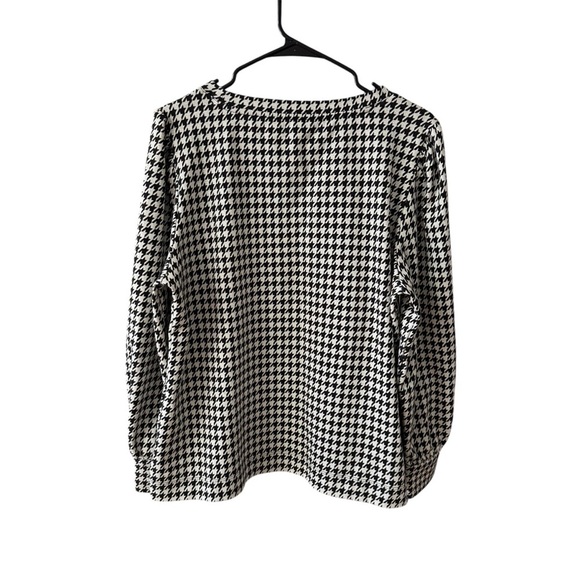 Talbots Pearl Button Cuff Blouse Top Size XLP Black White Houndstooth Office - Picture 8 of 10
